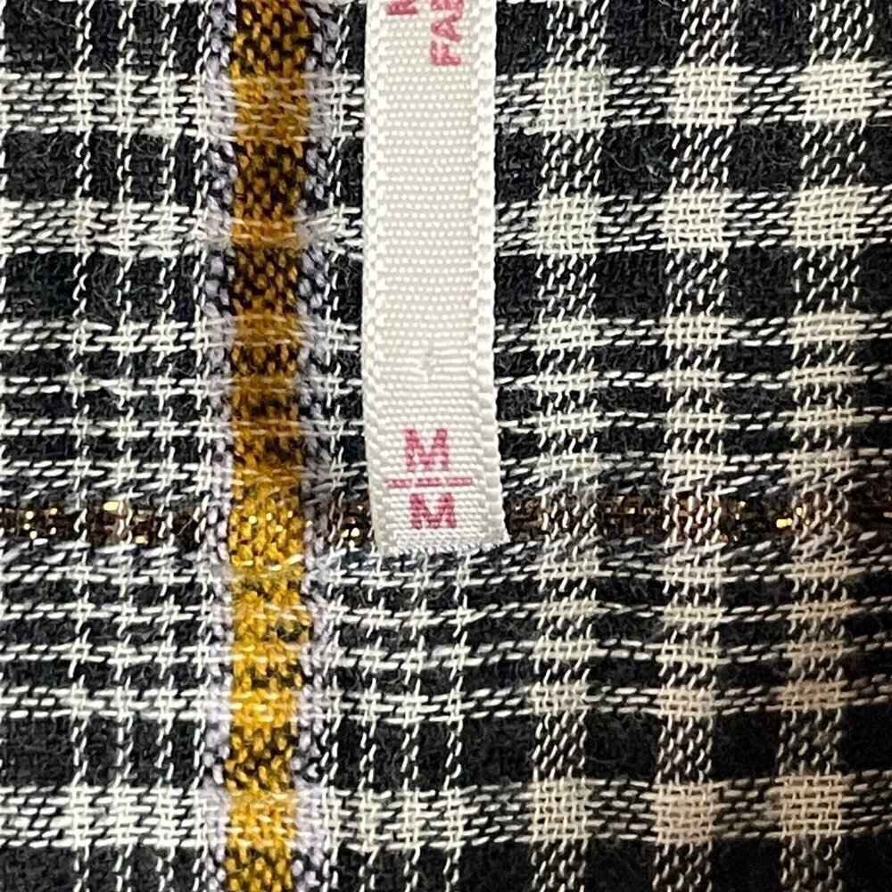 Free People Button Up Black Pink Orange  Metallic‎ Plaid Shirt Size M - Picture 4 of 8